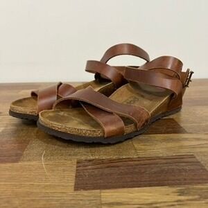Birkenstock Papillio Women Lola Sandals EU 38 Brown Leather Ankle Strap Comfort